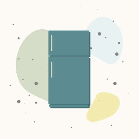 Vector icon of a black refrigerator. Home Appliances on multicolored background. Layers grouped for easy editing illustration. For your design.のイラスト素材
