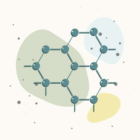 Vector image of a molecule. Icon of molecular research in chemistry and medicine on multicolored background. Layers grouped for easy editing illustration. For your design.のイラスト素材