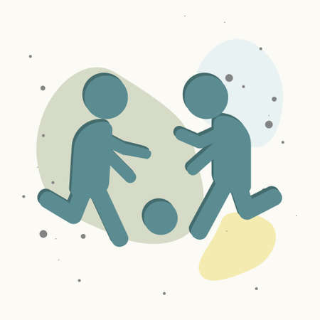 Vector icon man playing ball. Soccer player. Football player on multicolored background Layers grouped for easy editing illustration. For your design.のイラスト素材