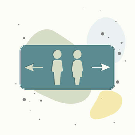 Vector icon of toilet. Plate on the door wc on multicolored background. Layers grouped for easy editing illustration. For your design.のイラスト素材