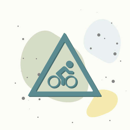 Vector icon road sign cyclist in triangle. Sign caution cyclist on multicolored background. Layers grouped for easy editing illustration. For your design.のイラスト素材