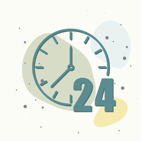 Vector icon of a clock. 24 hours. Vector illustration clock on multicolored background. Layers grouped for easy editing illustration. For your design.のイラスト素材