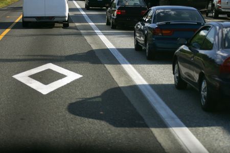 Carpool lane on highway, Washington State, USAの写真素材