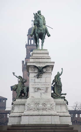 Front view of Monument to Garibaldi, Milan, Italy