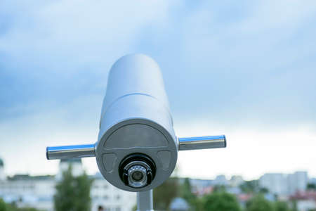 Telescope in Zielona Gora, Poland. Observation deck with a telescope.の写真素材