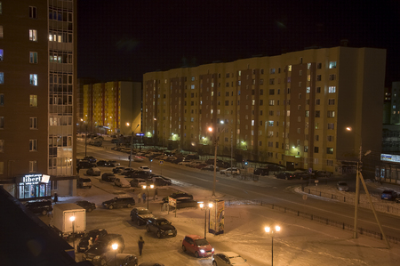 View on the night winter city centre. There are road, cars and lights. Northのeditorial素材