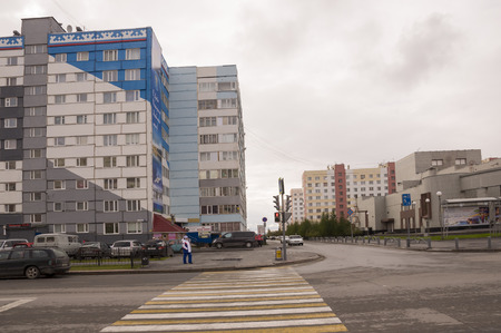 New Urengoy, YaNAO, North of Russia. September 1, 2013. Leningrad avenue in the cityのeditorial素材