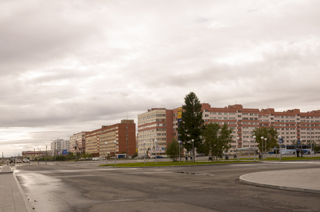 New Urengoy, YaNAO, North of Russia. September 1, 2013. Modern business offices on the 26th Congress of the CPSU streetのeditorial素材