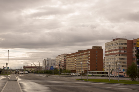 New Urengoy, YaNAO, North of Russia. September 1, 2013. Modern business offices on the 26th Congress of the CPSU streetのeditorial素材
