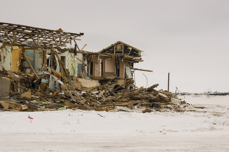Old two-storied castle, ruined and desolated. Poverty and misery, Northの写真素材
