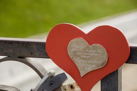 Tomsk, Russia, Lenin street. July 10, 2017. Walking on the city streets in summer. The monument of sincere and pure love. The padlockのeditorial素材