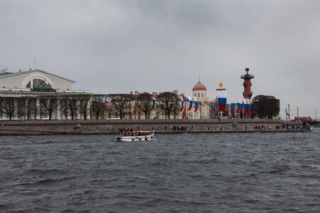 Saint Petersburg, Russia, Neva Embankment. May 10, 2019. Central part of the city. Walking neva river in spring with view from boatのeditorial素材