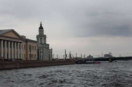 Saint Petersburg, Russia, Neva Embankment. May 10, 2019. Central part of the city. Walking neva river in spring with view from boatのeditorial素材