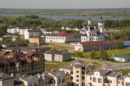 Tobolsk, Tyumen region, Russia, September 09, 2019. View from the Red Square and Tobolsk Historical and Architectural Museum-Reserve on the lower part of town with a lot of beautiful housesのeditorial素材