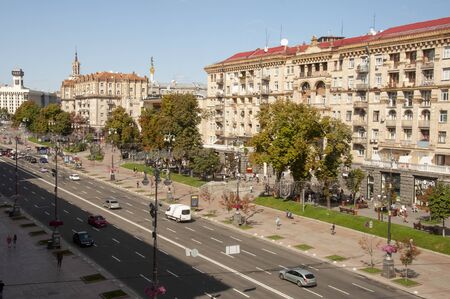 Kiev, Ukraine, Khreshchatyk street, July 31, 2019. Walking on the city streets in summer. Tourists and travelingのeditorial素材
