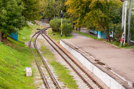 Modern brick station on the children's railwayの写真素材