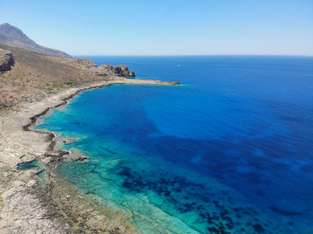 Aerial view of a beautiful beach in Crete, Greece.の写真素材