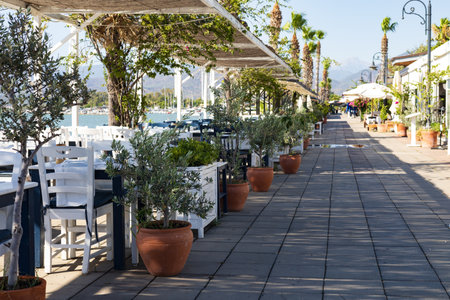 Restaurant on the beach in Fethiye, Turkey. Aegean Sea.