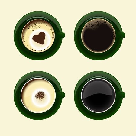 Four cups of coffee with americano latte espresso macchiatto mocha cappuccino.のイラスト素材