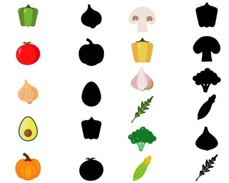 Find the correct shadow, education game for children: vegetablesの写真素材