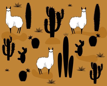 Set of vector alpaca and cactus elements. vector illustrationのイラスト素材