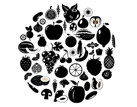 Fruits and vegetables berries. Organic food icons vector illustrationのイラスト素材