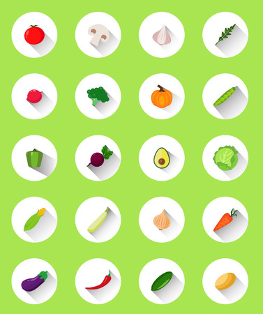 Vegetables flat icons with shadowのイラスト素材