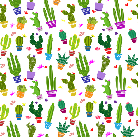 Vector seamless pattern with different cactus. Bright repeated texture with green cactus.のイラスト素材