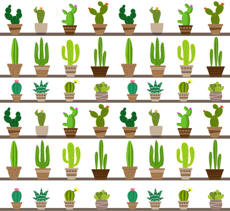 Vector seamless pattern with different cactus. Bright repeated texture with green cactus.のイラスト素材