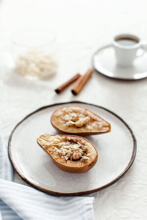 pear with honey and nutsの写真素材