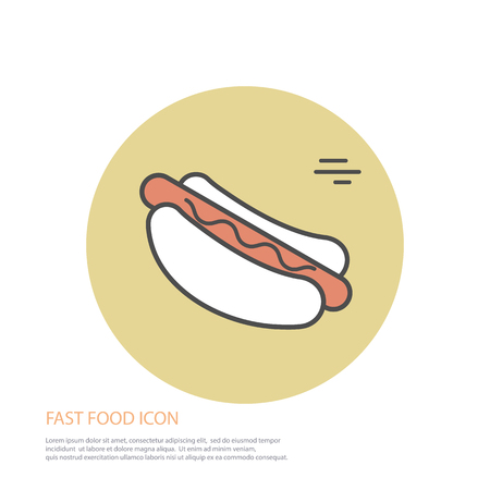 Vector icon style illustration of fast food, hot dog on colored round patternのイラスト素材