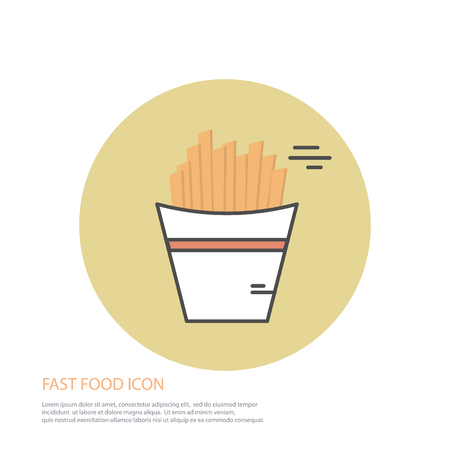 Vector icon style illustration of fast food, french fries on colored round patternのイラスト素材