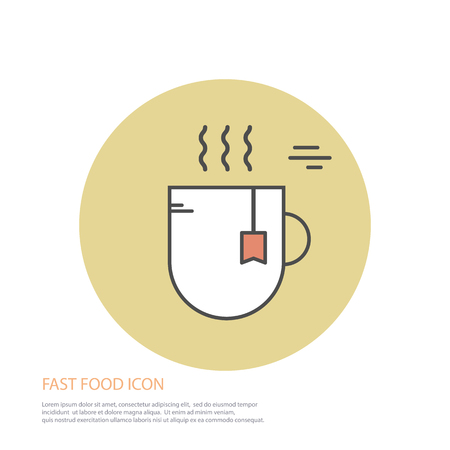 Vector icon style illustration of fast food, a cup of tea on colored round patternのイラスト素材