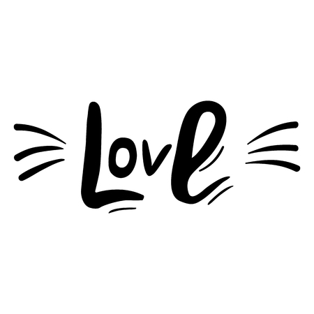 Hand written love with a brush and ink with decor elements. Good for web, postcards, invitations, textiles. Vector illustration.のイラスト素材