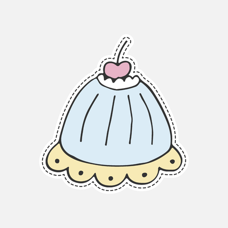 Sweet hand drawn cupcake - 80s-90s style design. Isolated vector illustration in patch style. Great for stickers, embroidery, badges.のイラスト素材