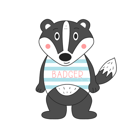 Cute cartoon little badger. Isolated vector illustration of wild animalのイラスト素材
