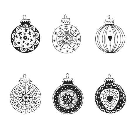 Hand drawn Christmas balls with ornament.のイラスト素材