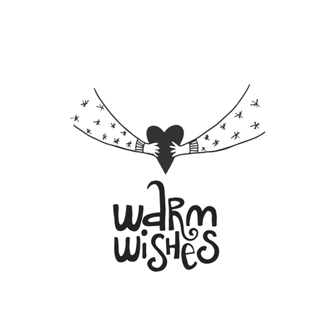 Warm wishes lettering with heart in handsのイラスト素材