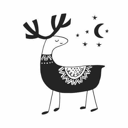 Cute hand drawn deer nursery poster in scandinavian style.のイラスト素材