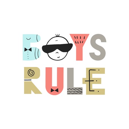 Boys Rule - unique hand drawn nursery poster with handdrawn lettering in scandinavian style. Vector illustration.のイラスト素材