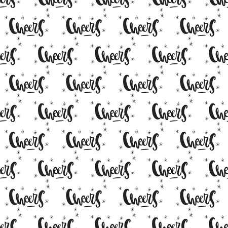 Cheers - Hand drawn seamless pattern with lettering. Vector illustration in scandinavian style.のイラスト素材