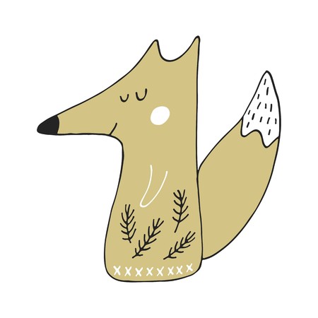 Cute hand drawn nursery poster with cartoon fox in scandinavian style vector illustration.のイラスト素材