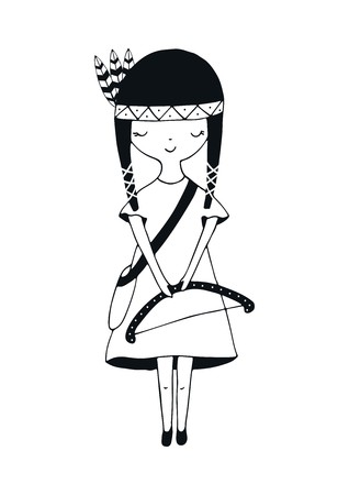Cute hand drawn nursery poster with hunter girl in scandinavian style. Kids vector illustration.のイラスト素材