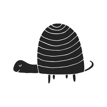 Cute hand drawn nursery poster with turtle in scandinavian style. Monochrome kids vector illustration.のイラスト素材