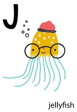 Cute vector zoo alphabet poster with cartoon animals. Set of kids abc poster in scandinavian styleのイラスト素材