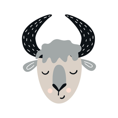 Cute hand drawn nursery poster with cartoon bull animal character. Vector illustration in scandinavian style.のイラスト素材