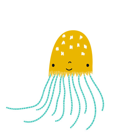 Cute hand drawn nursery poster with jellyfish. Kids vector illustration in scandinavian style.のイラスト素材