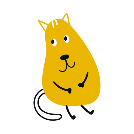 Cute hand drawn nursery poster with cartoon cat character in scandinavian style. Vector illustration.のイラスト素材