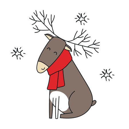 Christmas and New Year card with cute deer animal. Kids vector illustration.のイラスト素材