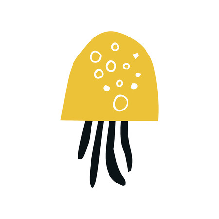 Summer kids poster with a jellyfish cut out of paper. Vector illustration.のイラスト素材